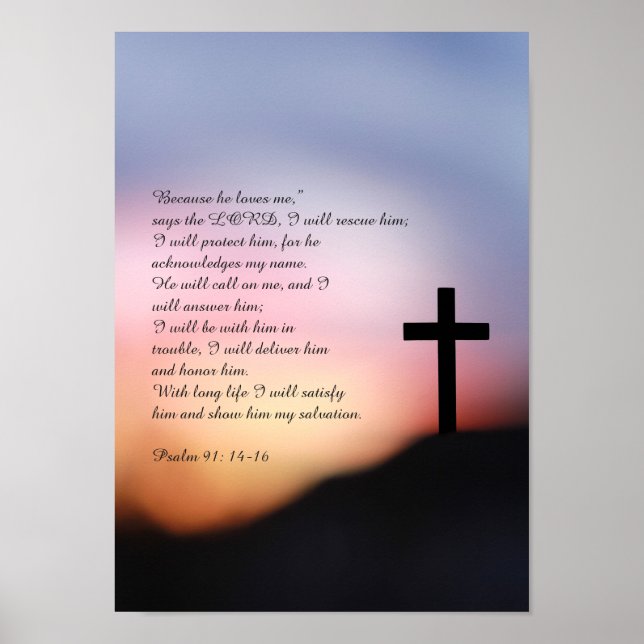 Póster Psalm 91 black cross on the hill and sunset (Frente)