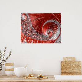 Póster Psicodelia Fantasía a rayas rojo espiral blanca