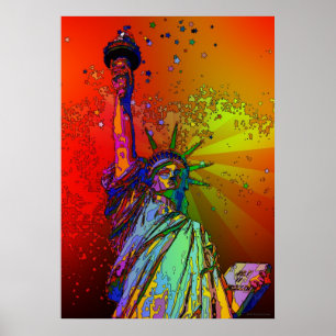 Póster Psicodelia NYC Arcoiris Estatua de la Libertad 1R