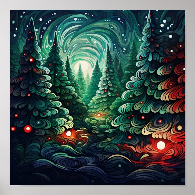 Póster Psicodelia poster de árboles de Navidad (Frente)