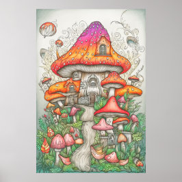 Póster Psicodelic Mushroom Valley En El Bosque