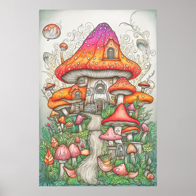 Póster Psicodelic Mushroom Valley En El Bosque (Frente)