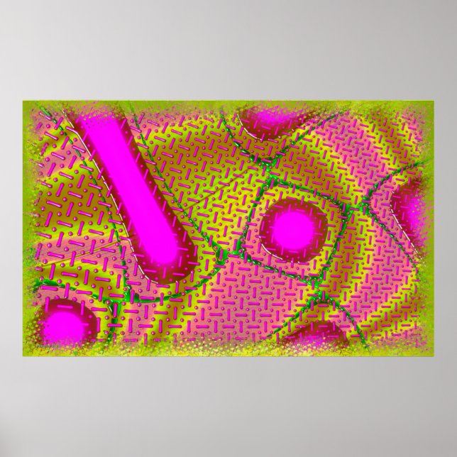 Póster Psicodélico con dicrógeno rosado y dorado (Frente)