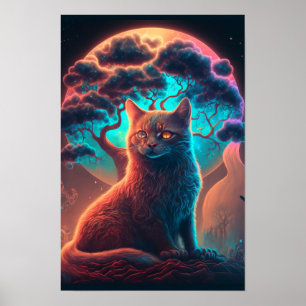 Póster Psicodélico de Gato Místico Gato Cósmico