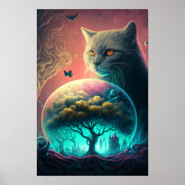 Póster psicodélico de gato místico | Gato cósmico 