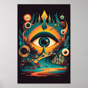 Póster Psicodélico de Ojo que Todo lo Ve   Místico