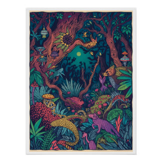 Póster psicodélico del bosque