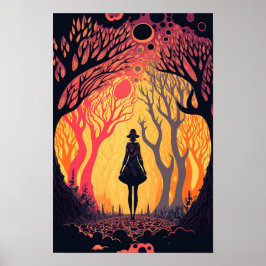 Póster psicodélico del bosque mágico 1