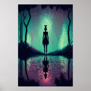 Póster psicodélico del bosque mágico 3