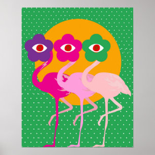 Póster Psicodélico Flamingo Evil Eyes Art Print