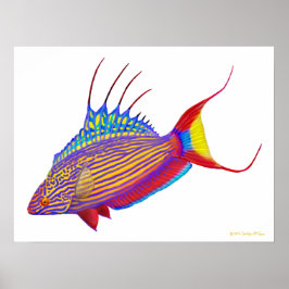 Póster Psicodélico Poster de pescado de la salchicha de B