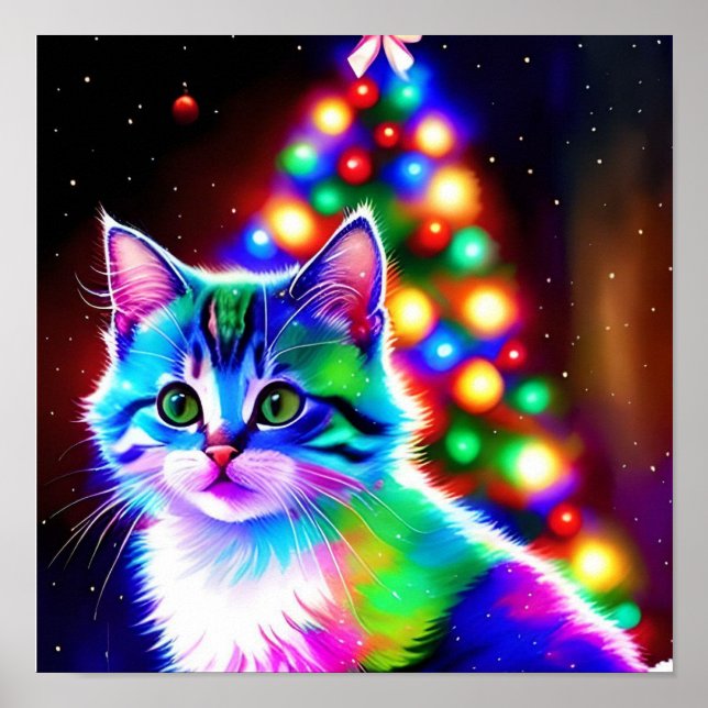 Póster Psicodélicos Navidades caprichosos Gatitos esperan (Frente)