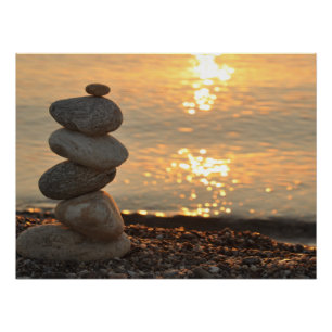 Póster Psicólogo Terapeuta Piedras Zen, Atardecer, Playa