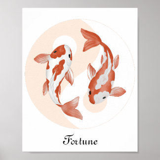 Póster Psiquiátrico y afortunado Zen Koi Fish en Bagua Fo