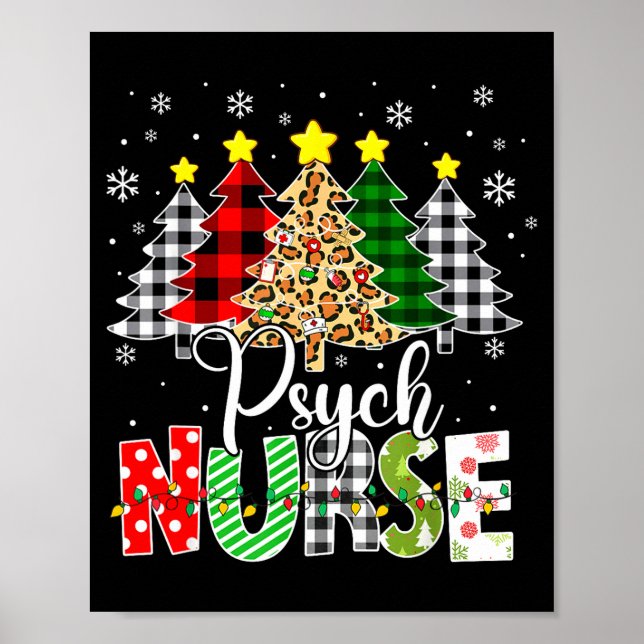 Póster Psych Nurse Xmas Tree Leopard Red Plaid Christmas  (Frente)