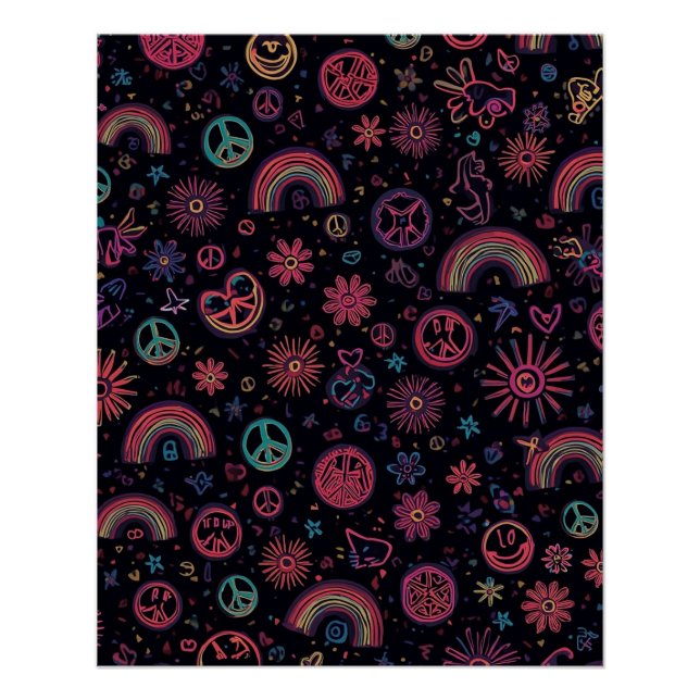 Póster Psychedelic 70s Wall Art | Neon Daisies & Electric (Anverso)
