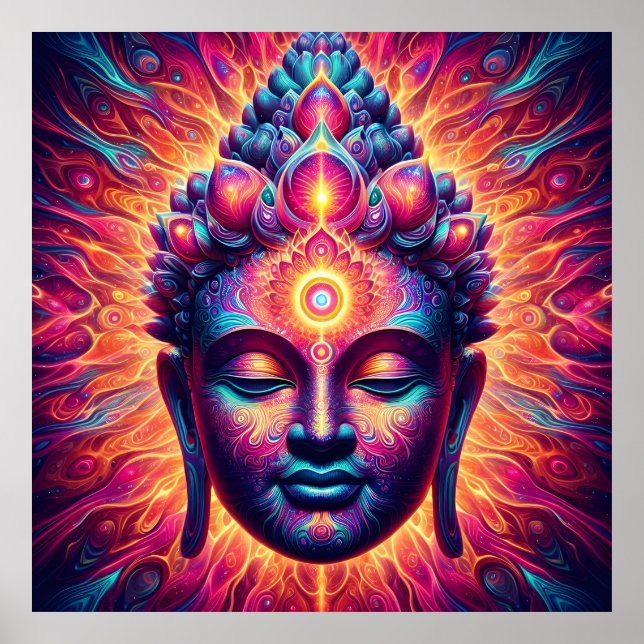 Póster Psychedelic Buddha Art Poster - Vibrant Third Eye  (Frente)