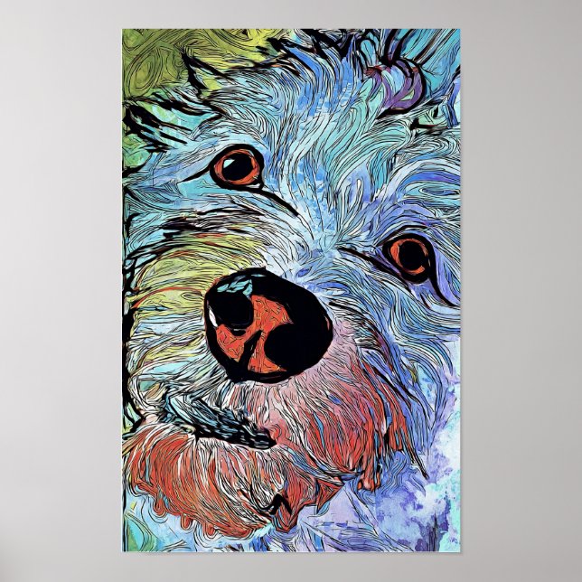 Póster Psychedelic Colorful Westie Dog Art Portrait (Frente)
