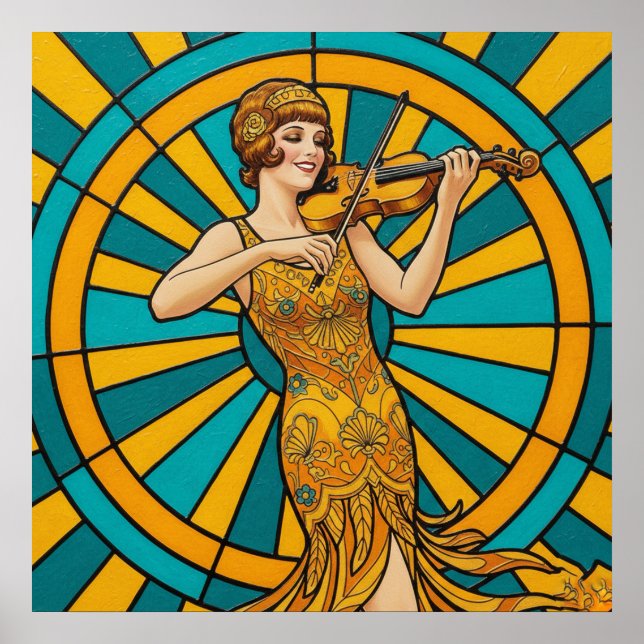 Póster Psychedelic Guitarist Poster Vibrant Retro Music  (Frente)