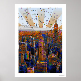 Póster Psychedelic NYC Skyline: ESB, WTC #1