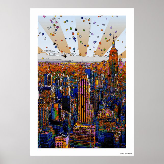 Póster Psychedelic NYC Skyline: ESB, WTC #1 (Frente)