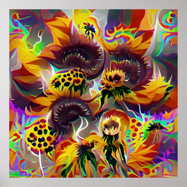 Póster Psychedelic Sunflowers Poster Acrylic Print (Frente)