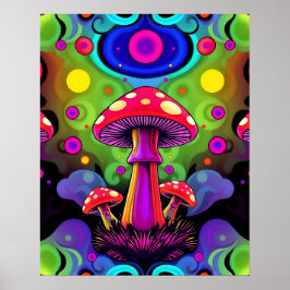 Póster Psychedelic Vibrant Colorful Retro Mushrooms