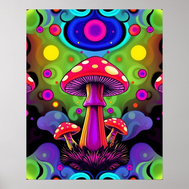 Póster Psychedelic Vibrant Colorful Retro Mushrooms (Frente)