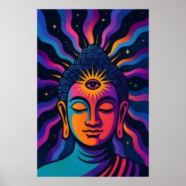 Póster Psychedelic Zen Buddha - Third Eye Cosmic Vibratio