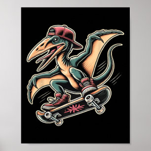 Póster Pterodáctilo de dibujos animados de patinaje radic