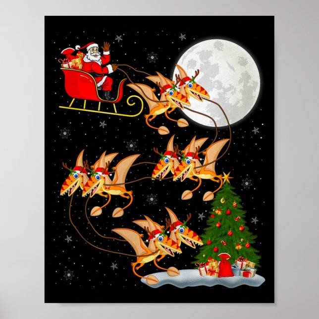 Póster Pterodactyls Dinosaur Bird Santa Sleigh Flying Chr (Frente)