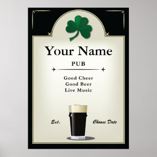 Póster Pub Rótulo, pub irlandés, personalizado