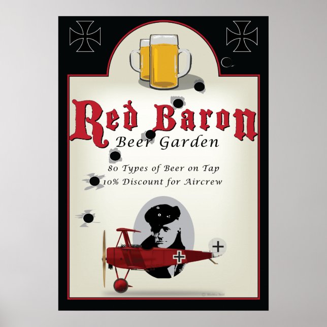 Póster Pub Rótulo, Red Baron Beer Garden (Frente)