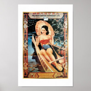 Póster Publicidad china vintage Chica de chuleta de terne