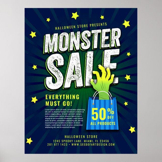 Póster Publicidad comercial de Halloween en Monster Sale (Frente)