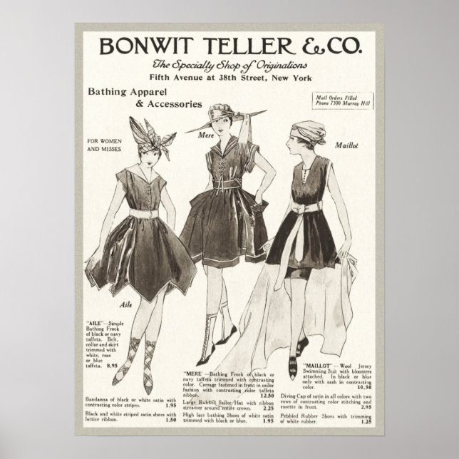 Póster Publicidad contemporánea de ropa de baño de 1916 (Frente)