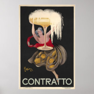 Póster Publicidad de alcohol de champán vintage Contratto