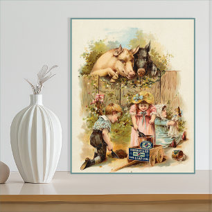 Póster Publicidad de animales de granja y niños de cosech