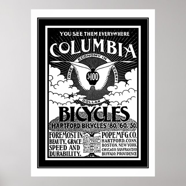 Póster Publicidad de bicicletas de Columbia poster 1886 (Frente)