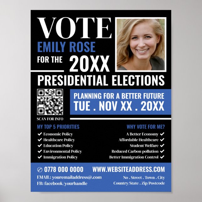 Póster Publicidad de campaña política elegante (Frente)