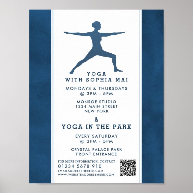 Póster Publicidad de clase de yoga azul de la Marina mode (Frente)