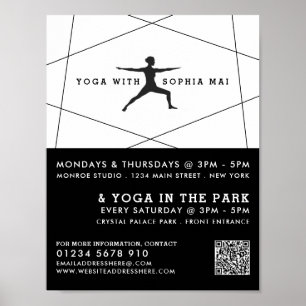 Póster Publicidad de clase de yoga blanco y negro geométr