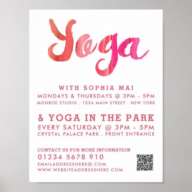 Póster Publicidad de clase moderna de yoga rosa (Frente)