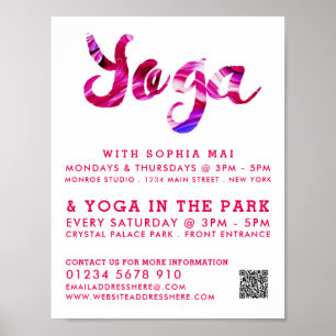 Póster Publicidad de clase moderna de yoga rosa