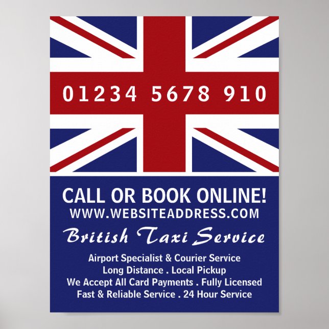 Póster Publicidad de empresa de taxis británica (Frente)