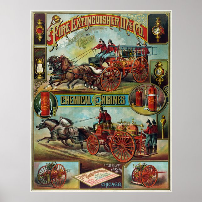 Póster Publicidad de extinguidor de incendios de bomberos (Frente)