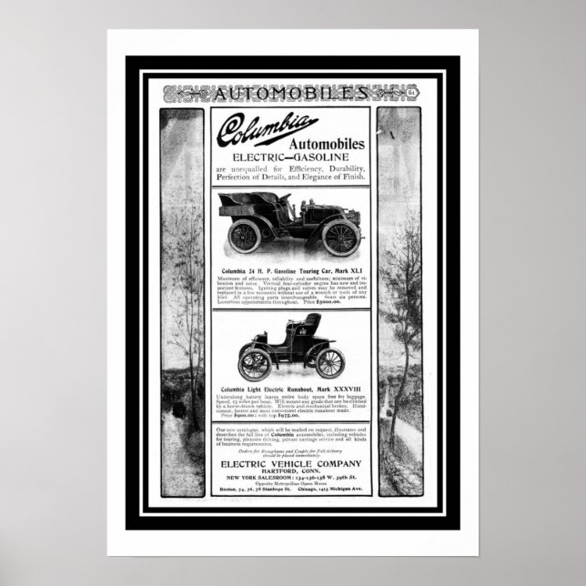 Póster Publicidad de poster Columbia Car 1903 (Frente)