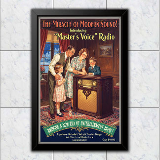 Póster Publicidad de radio Vintage Master's Voice de 1936