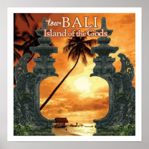 Póster Publicidad de viaje de estilo Art Decó de Bali Sun