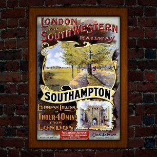 Póster Publicidad de viaje en tren vintage Southampton